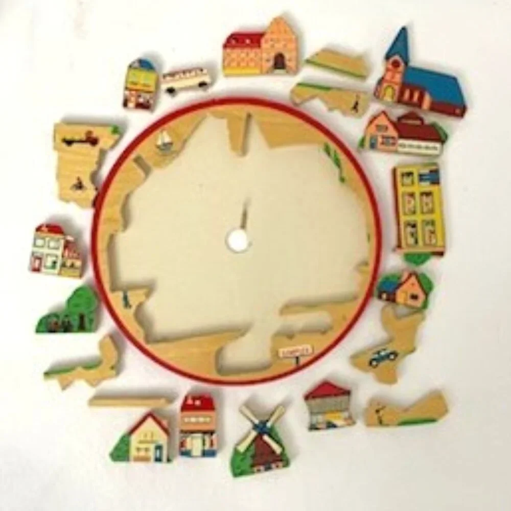 Vintage Simplex Wooden Puzzle 20 Pieces Round Made in‎ Holland Folk Art Scandi